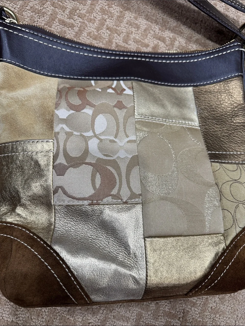 Coach Patchwork Crossbody in Gold, Brown and Tan - Picture 8 of 8